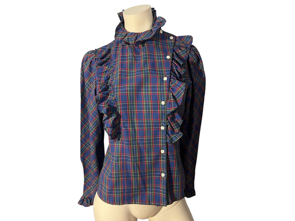 Vintage 70's ruffle prairie shirt M plaid