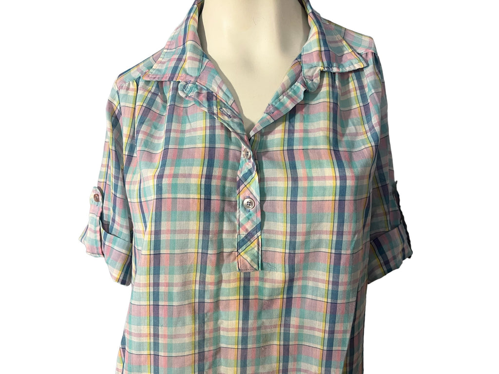 Vintage 70's 80's plaid shirt blouse L