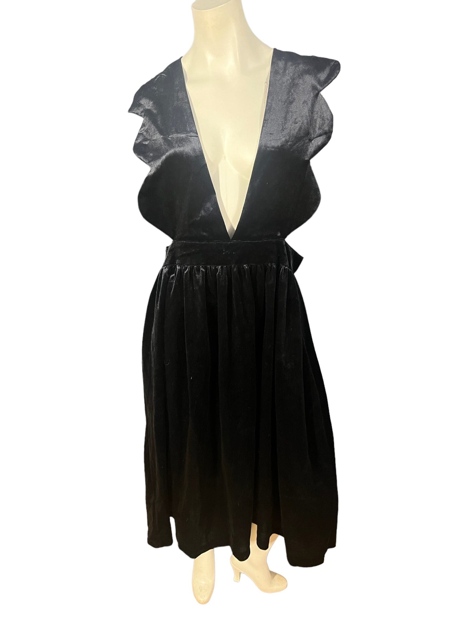 Vintage black velor pinafore dress  L XL