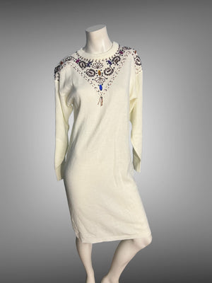 Vintage 80's sweater bead and jewel dress L