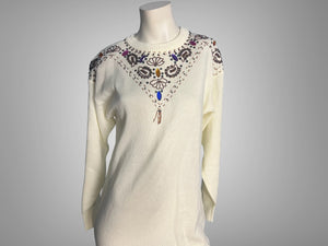 Vintage 80's sweater bead and jewel dress L