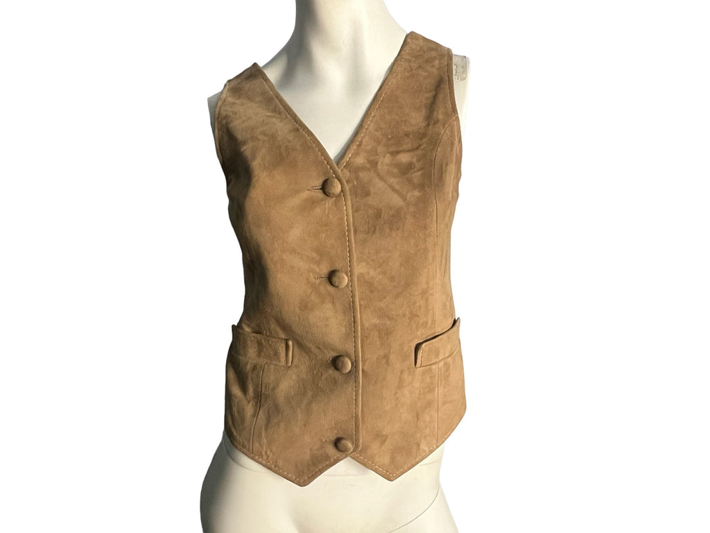 Vintage 70's tan leather vest top S M
