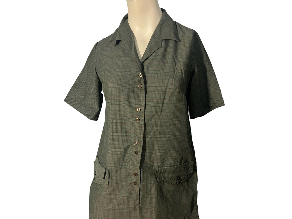Vintage green plaid 60's shirt dress L XL