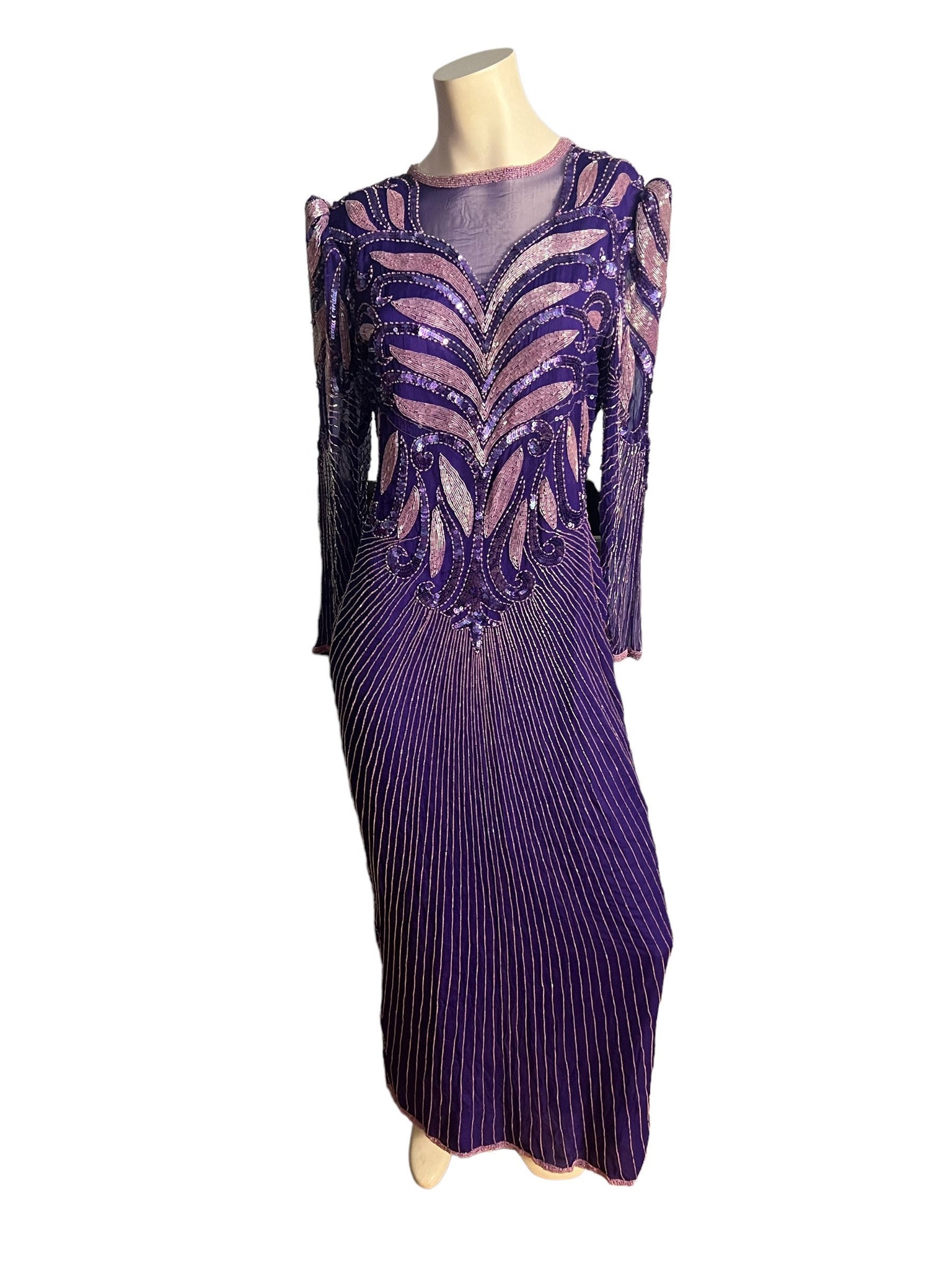 Vintage 80's purple bead & sequin dress Scala L