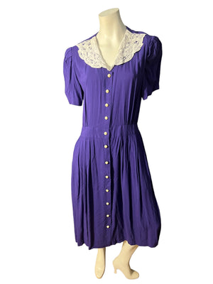 Vintage 80's purple dress Halmode Petites 16