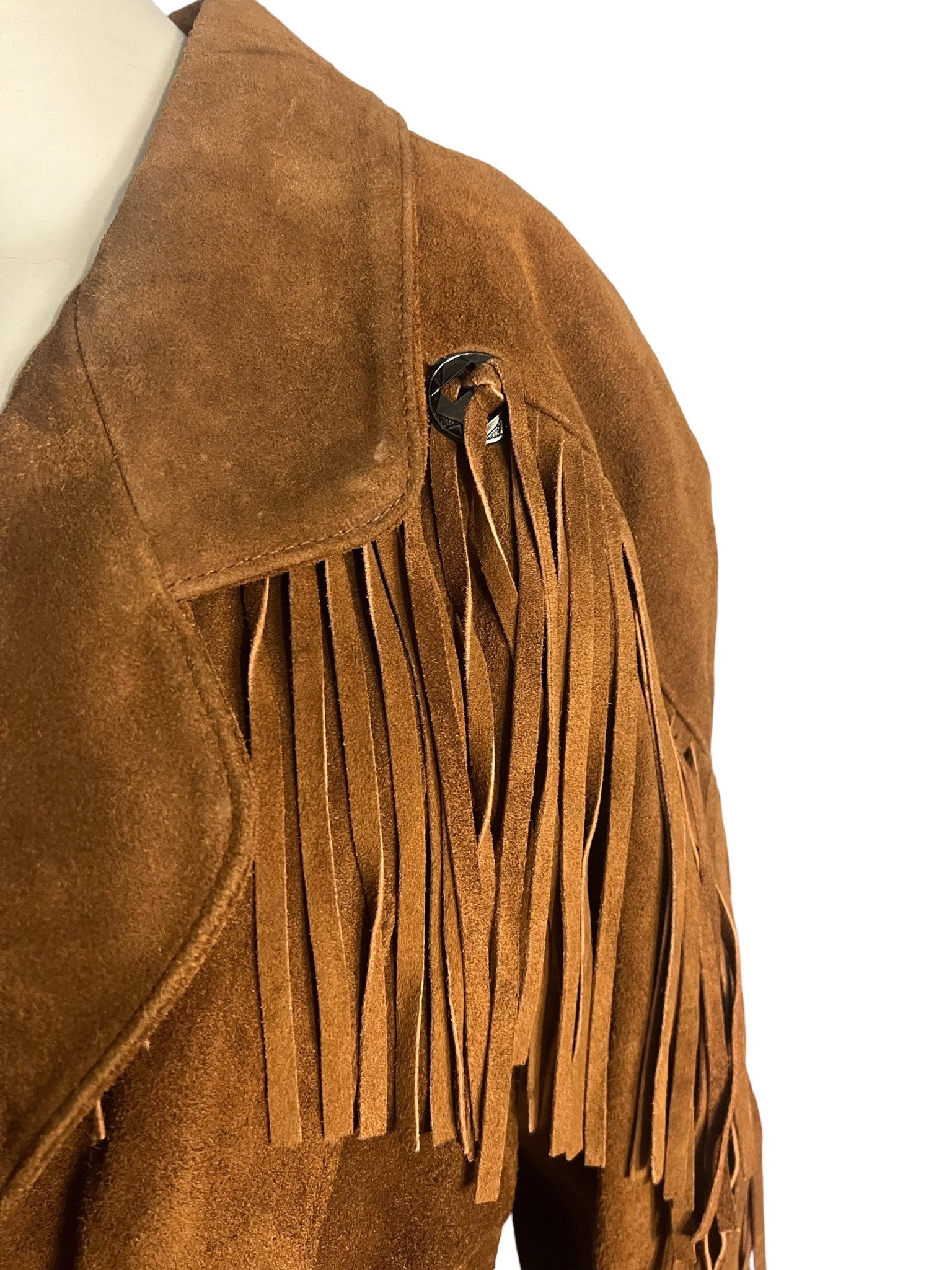 Vintage 80's brown leather fringe jacket M