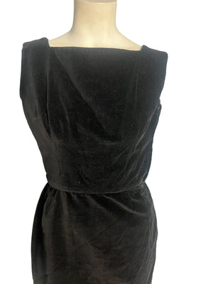 Vintage 60's black velor fitted dress S XS