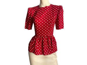 Vintage 80's red & white polka dot peplum dress 4