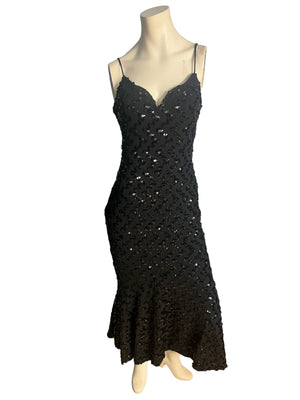 Vintage 80's black sequin stretch mermaid dress Steppin Out M