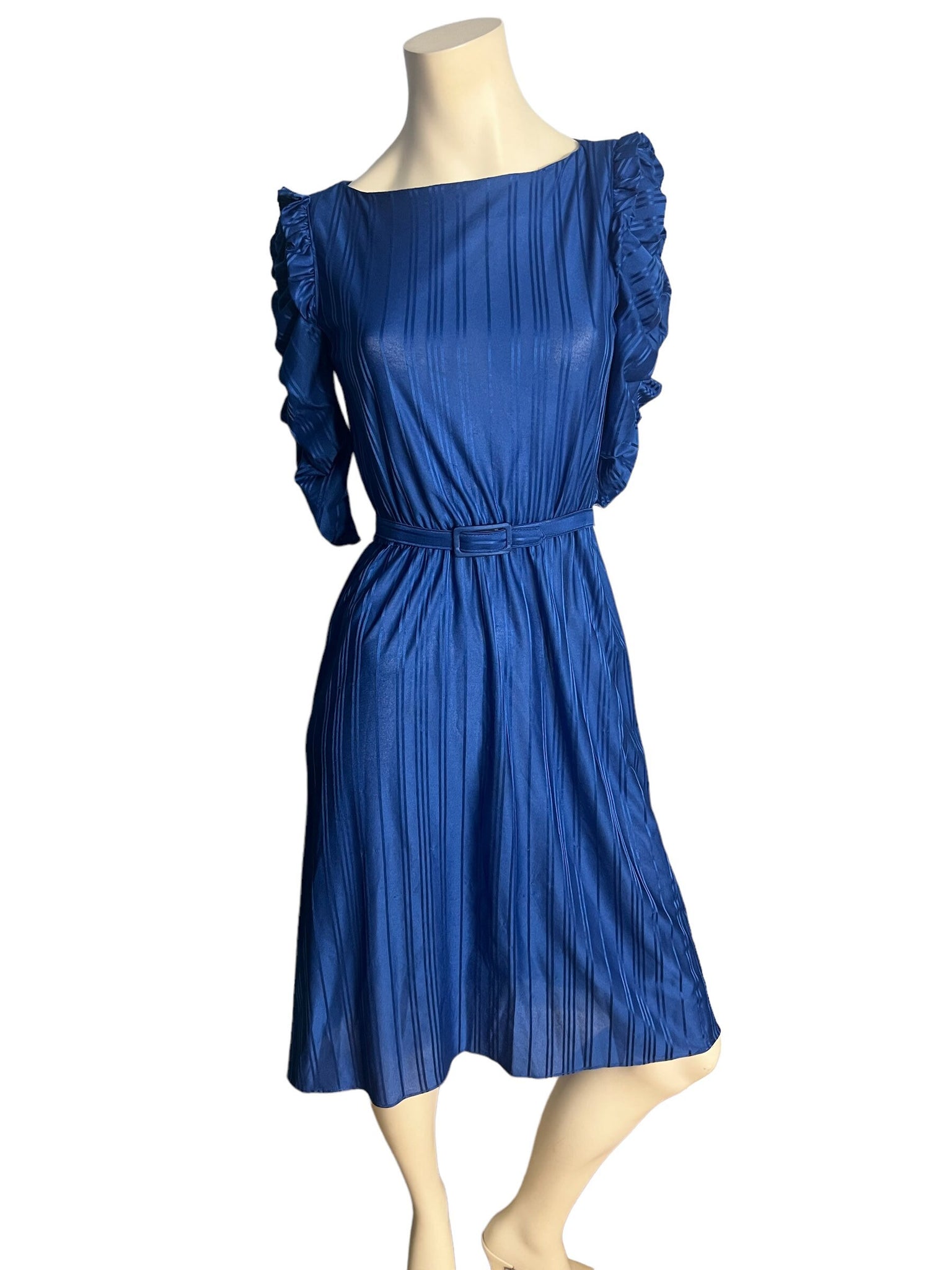 Vintage blue 80's dress semi sheer S M