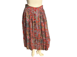 Vintage 80's rayon paisley button skirt 8
