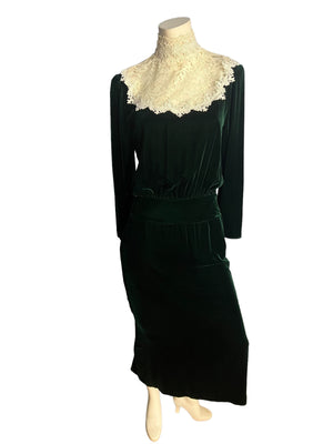 Vintage 80's Victorian green velvet dress 8 M Jessica McClintock