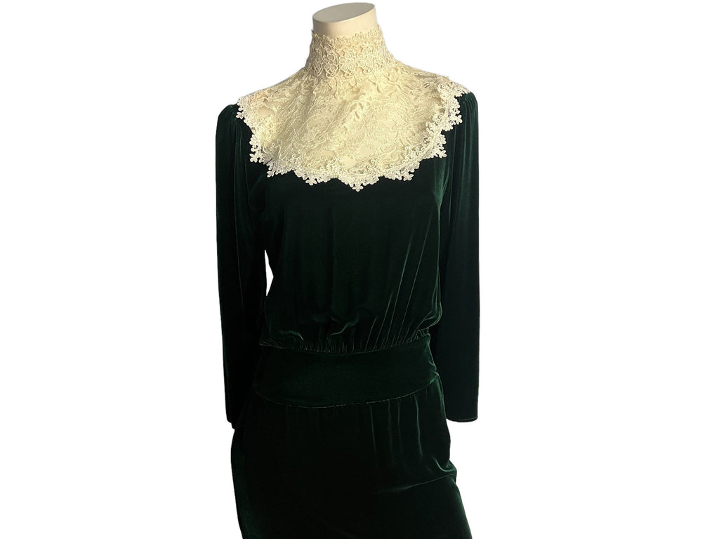 Vintage 80's Victorian green velvet dress 8 M Jessica McClintock