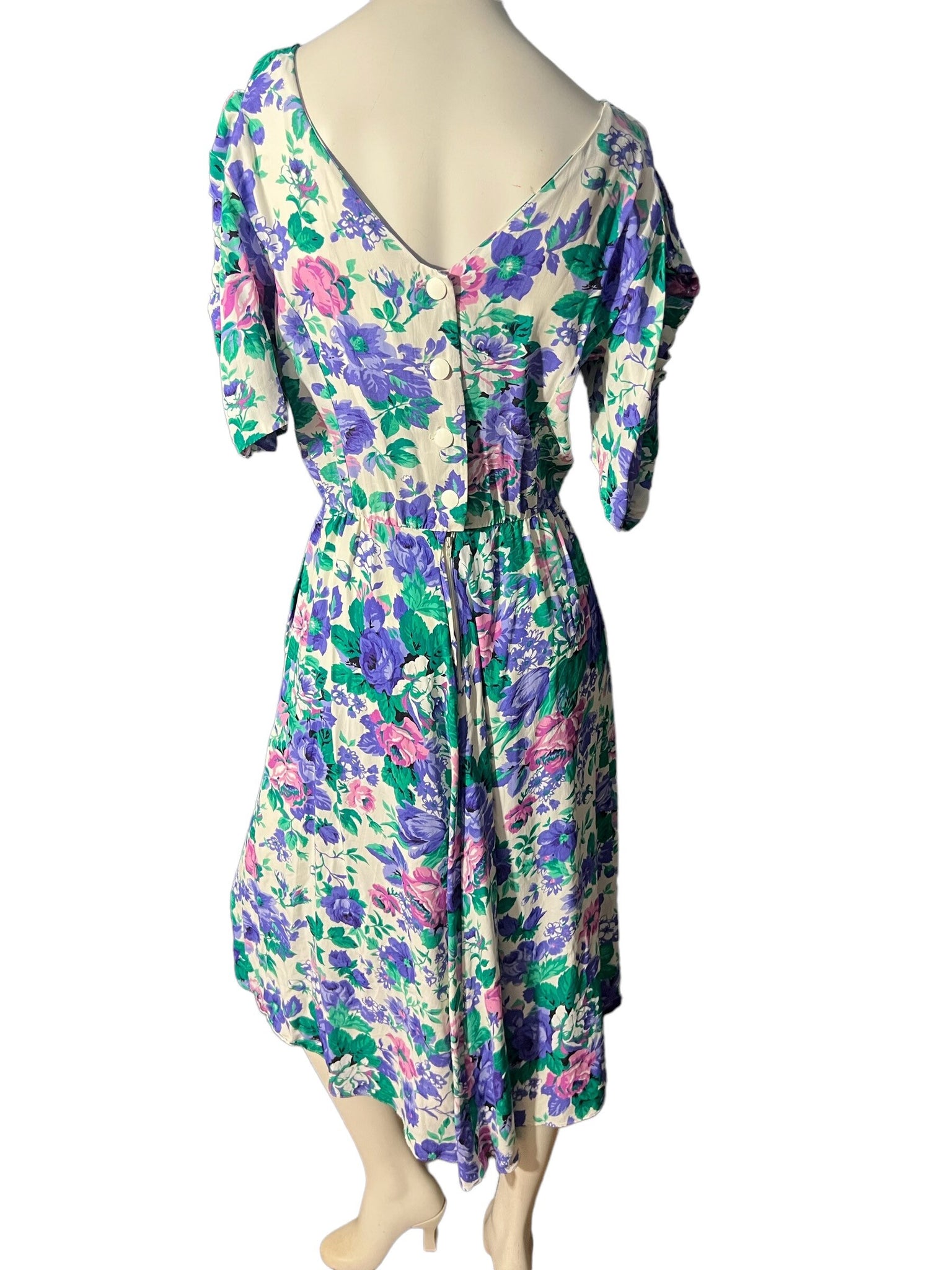 Vintage 80's floral rayon dress M L E.D. Michaels