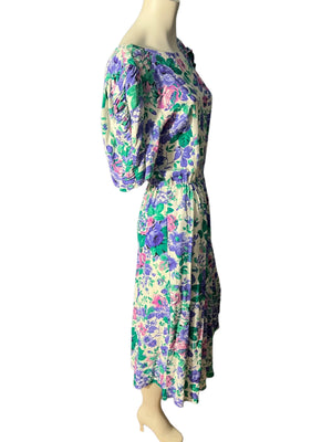Vintage 80's floral rayon dress M L E.D. Michaels