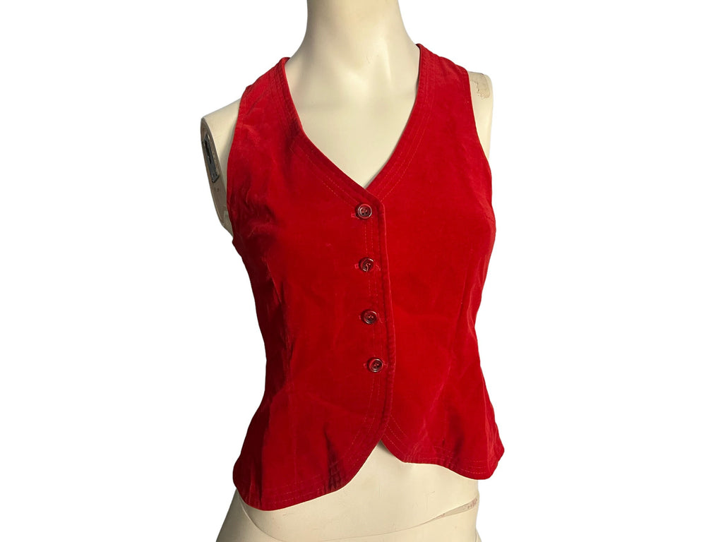 Vintage red velvet 70's vest M The Villager