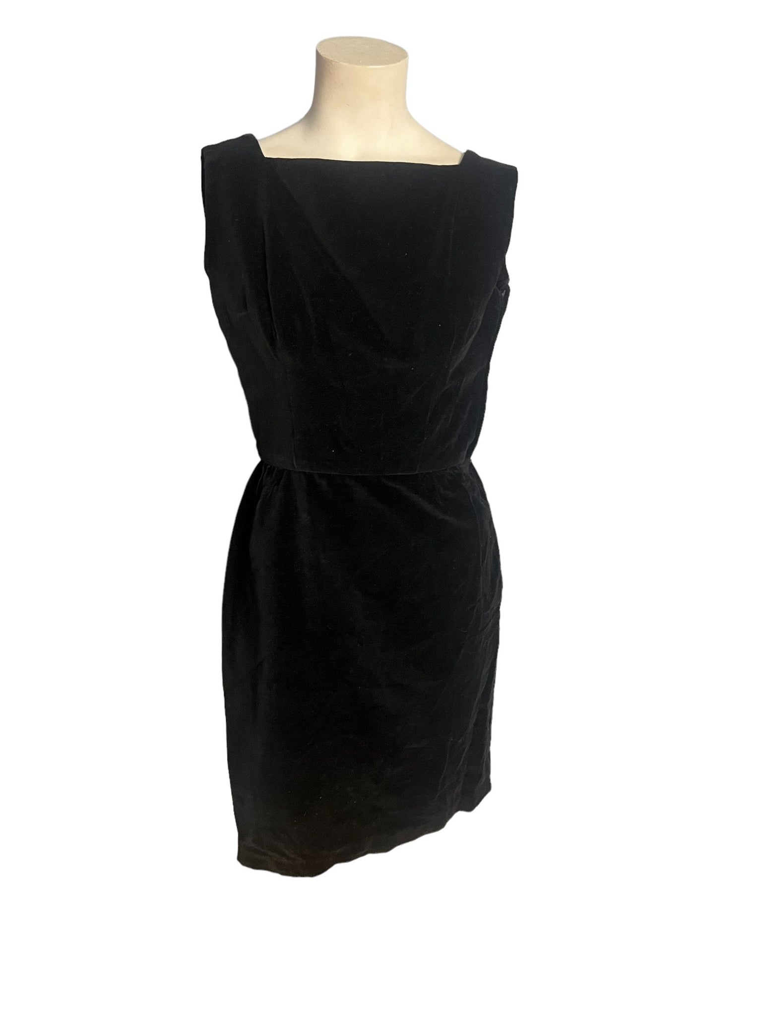 Vintage 60's black velor fitted dress S XS