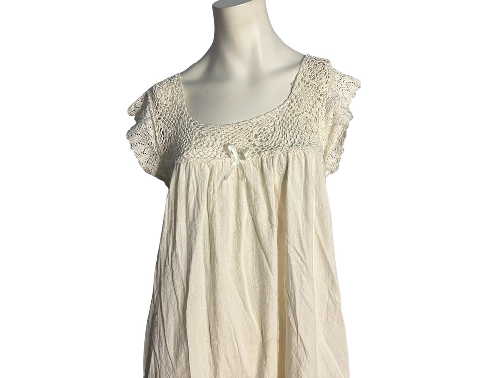 Vintage white cotton crochet lounge dress L