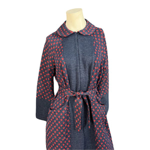 Vintage 70's long blue & red zip front dress L XL