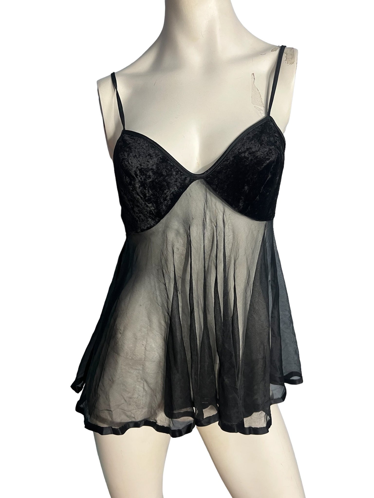 Vintage sheer black velvet lingerie top M
