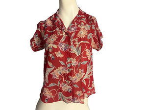 Vintage 80's sheer tropical blouse shirt M