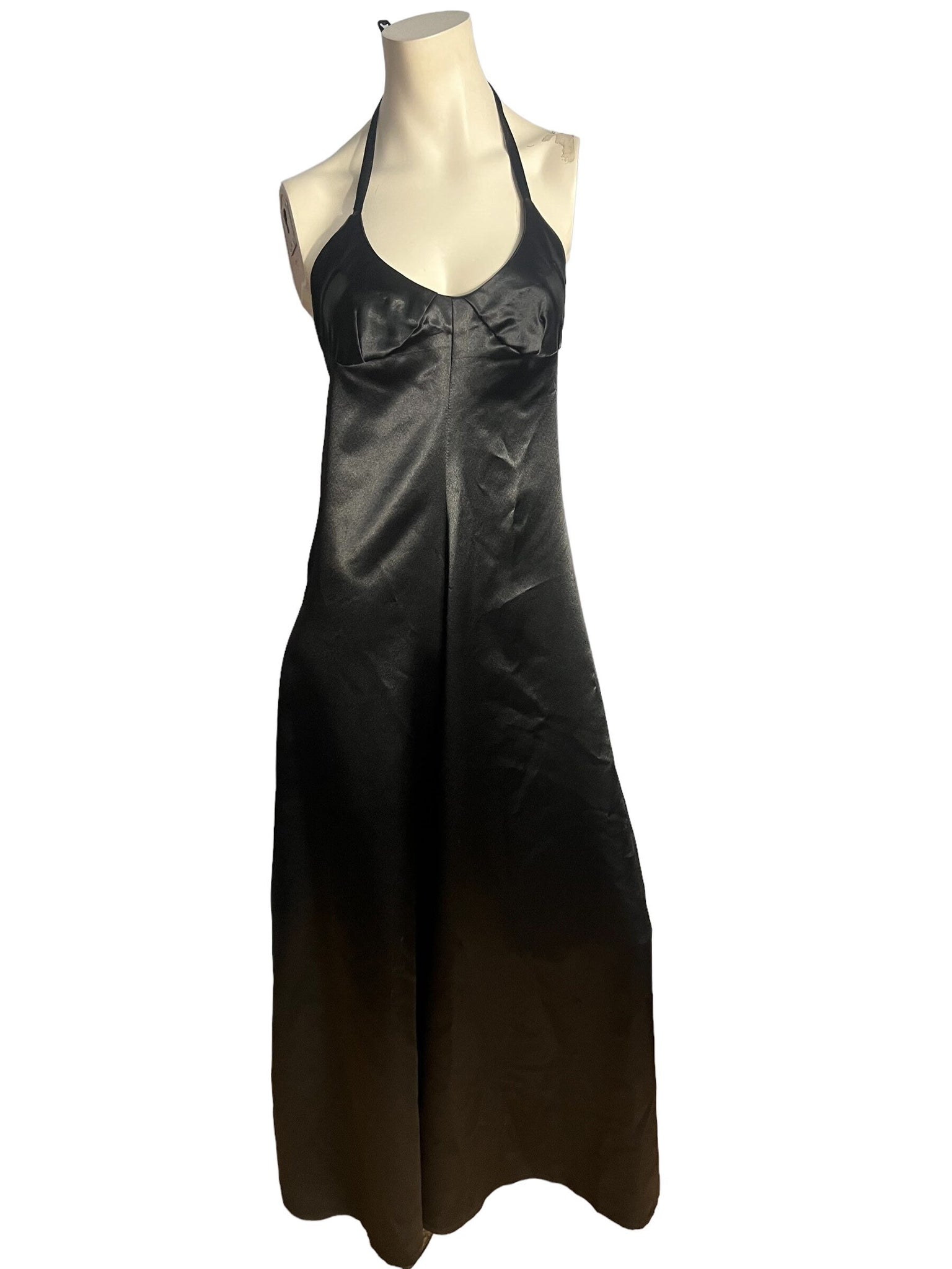 Vintage black hand made satin halter maxi dress M