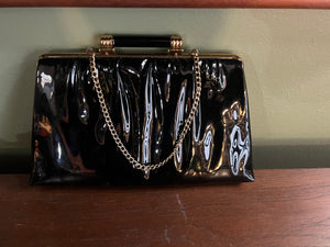 Vintage black patent purse with gold