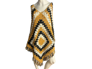 Vintage black & gold crochet shawl
