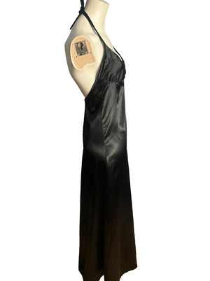 Vintage black hand made satin halter maxi dress M