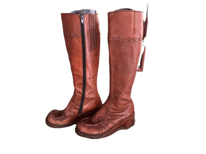 Vintage 70's brown leather knee high platform boots 10 N