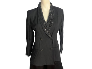 Vintage black 80's rayon sequin jacket 8