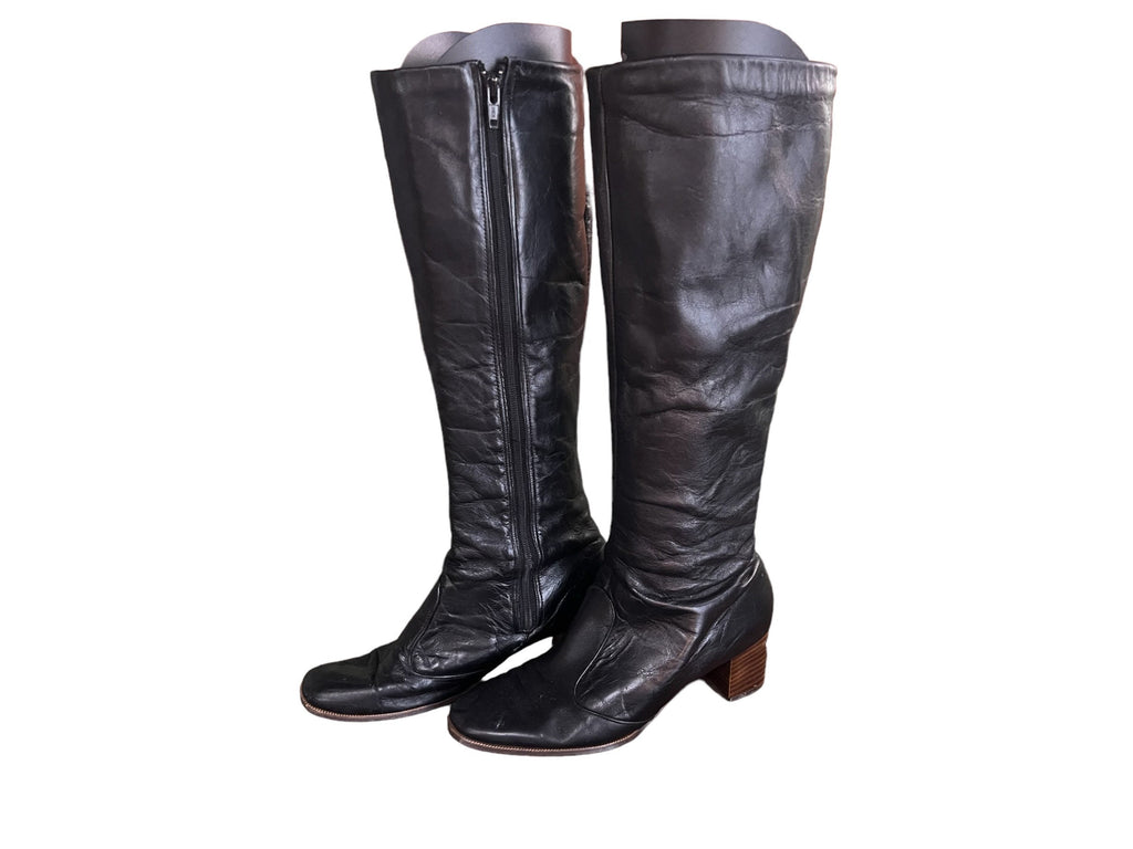 Vintage 70's black knee high gogo boots Joyce 6.5 M