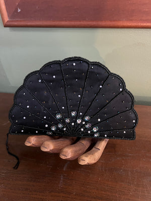 Vintage seashell fan clutch purse Silver Moon