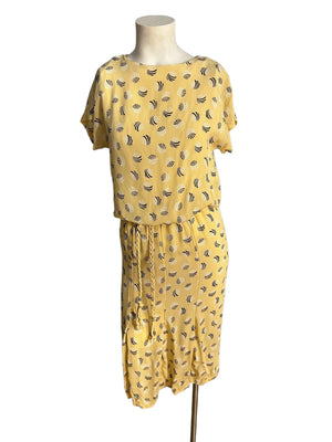 Vintage 80's yellow rayon dress 10 Virgo II
