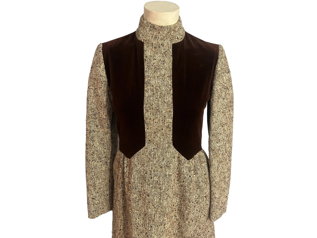 Vintage 60's wool velvet brown mini dress Dominic Rompollo S