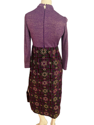 Vintage 70's velvet purple embroidery maxi dress M