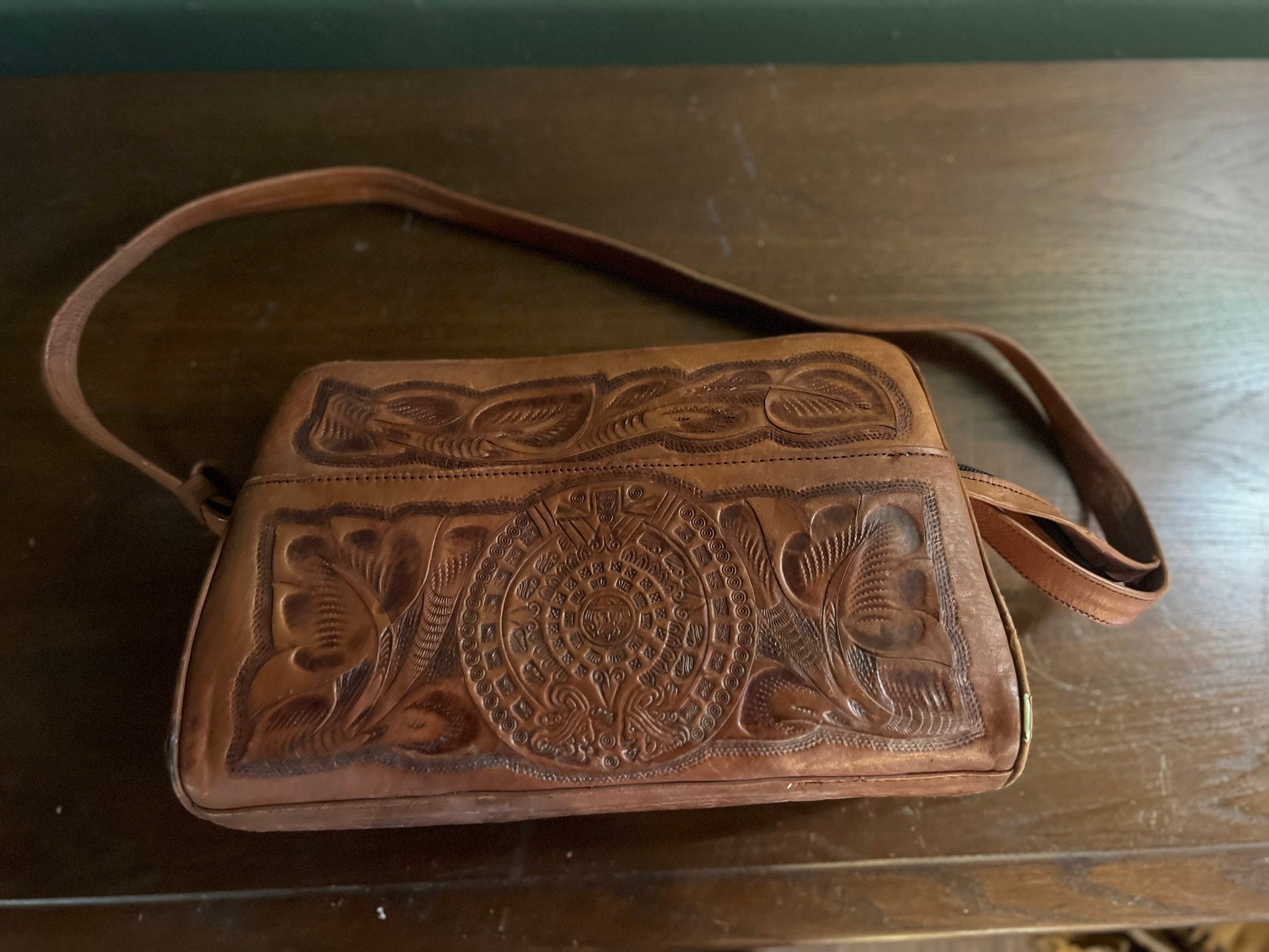 Vintage tooled leather purse handbag