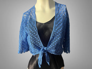 Vintage 70's blue crochet tie top L
