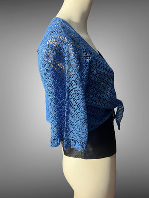 Vintage 70's blue crochet tie top L