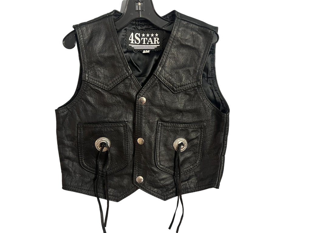 Vintage kids black leather vest L