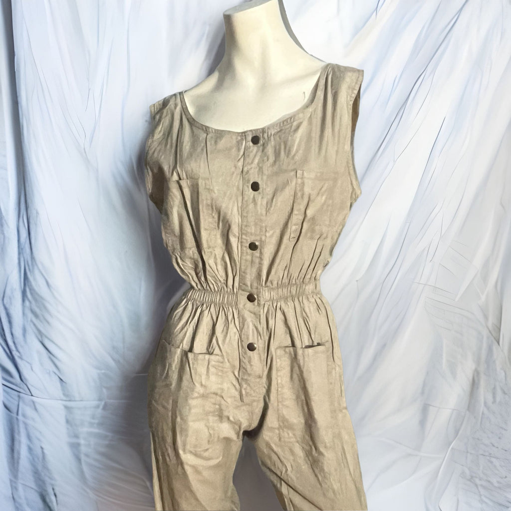 Vintage 80's cotton khaki jumpsuit Pacemakers L