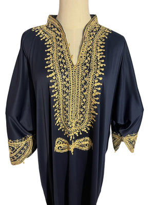 Vintage 70's blue & gold kaftan dress Morocco M L