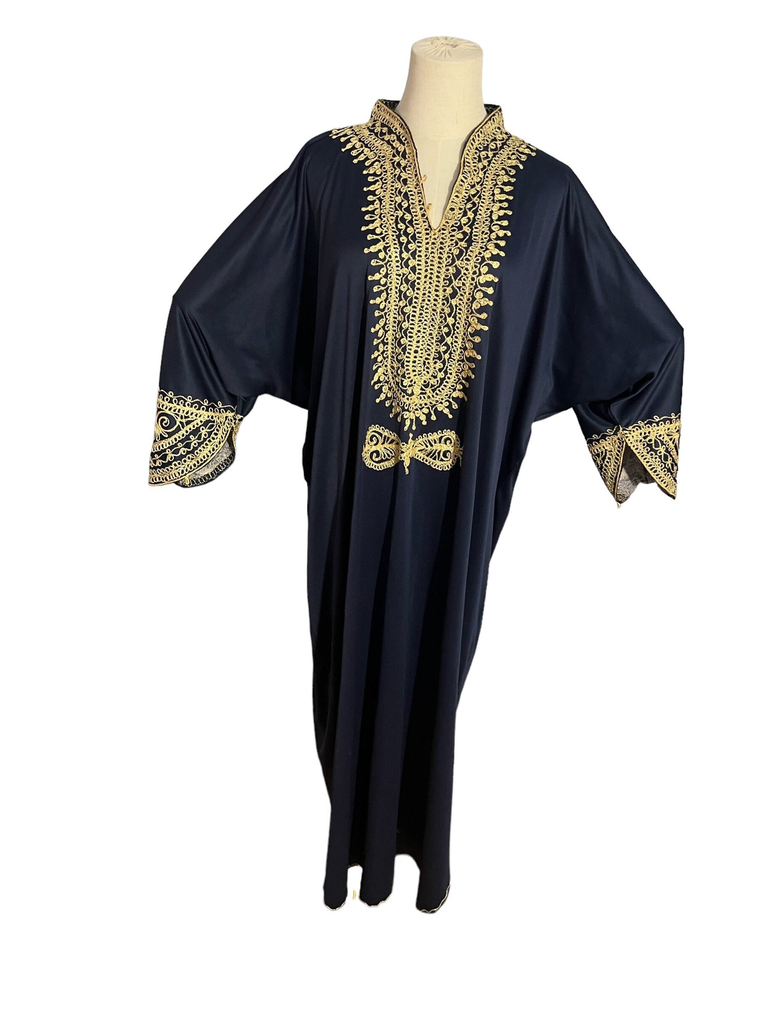 Vintage 70's blue & gold kaftan dress Morocco M L