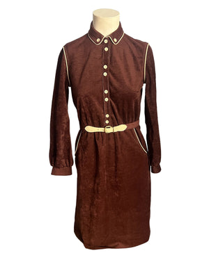 Vintage 70's brown velor dress Sunshine Alley S