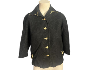 Vintage 1950's short black fleck wool jacket S M