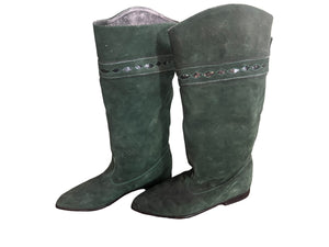 Vintage 80's green suede tall boots 8