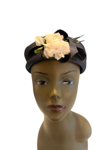 Vintage 50's navy blue hat with flowers