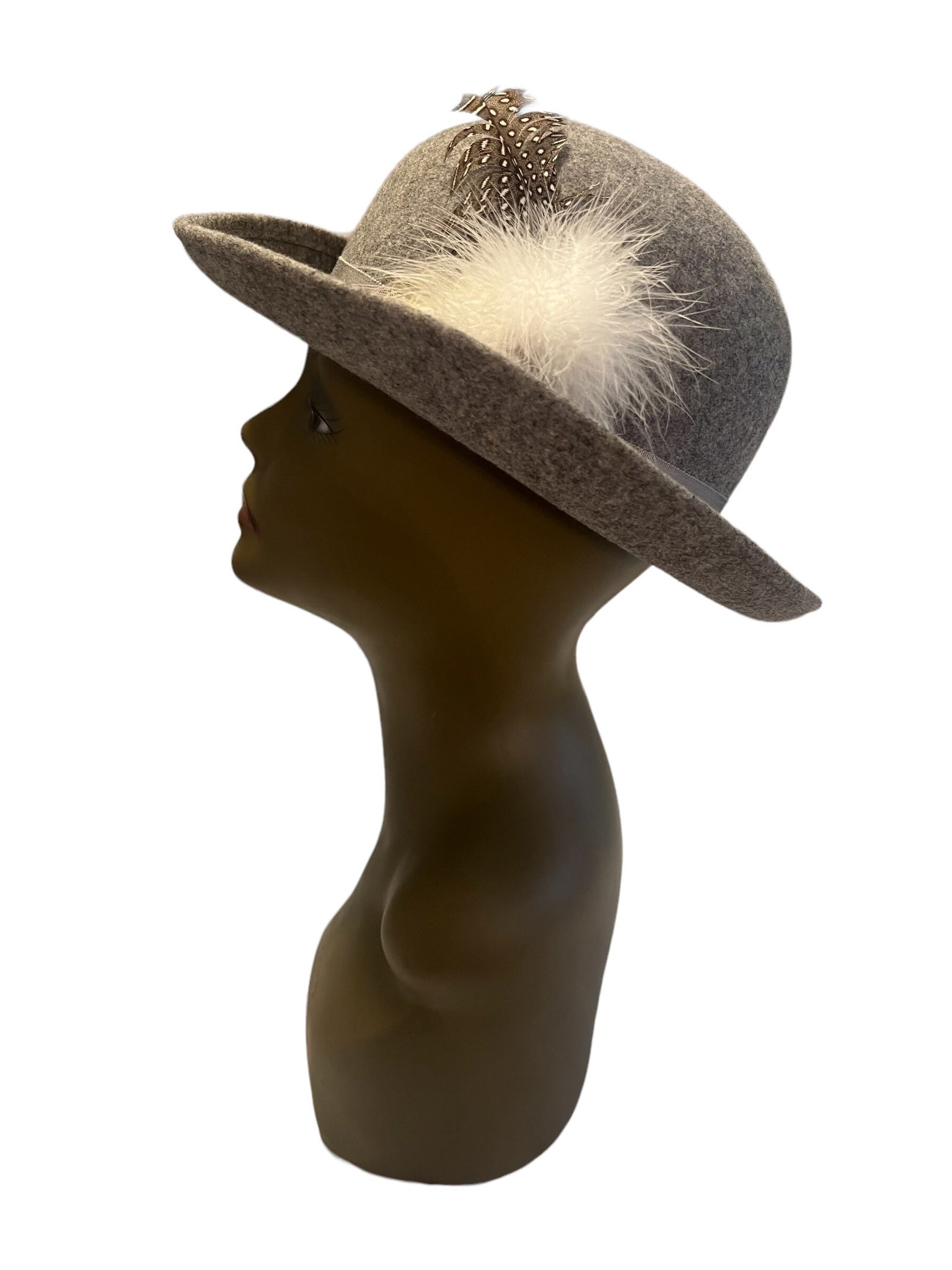 Vintage 60's doeskin wool gray hat with feather