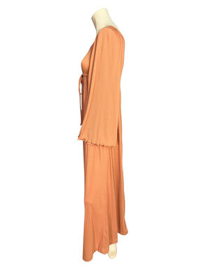 Vintage 70's brown maxi dress angel wing sleeve  M L Roberta