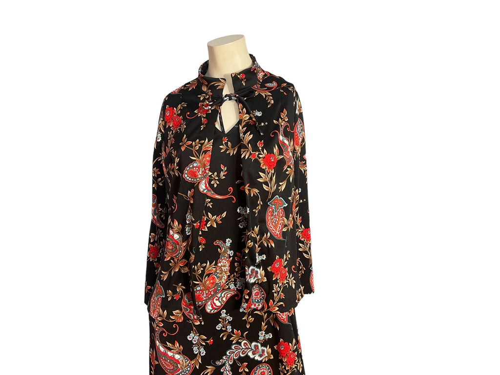 Vintage 70's black floral maxi dress with jacket L